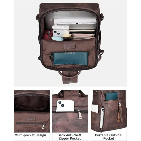 Women\'s 1 Coffee Brown Retro Style Designer Travel Backpack Purses Shoulder Bag main image 10